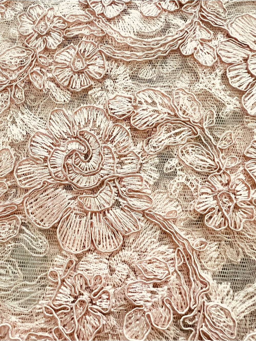 Embroidered Floral Lace  material in Blush 51 1/2” wide x 74 1/2” long